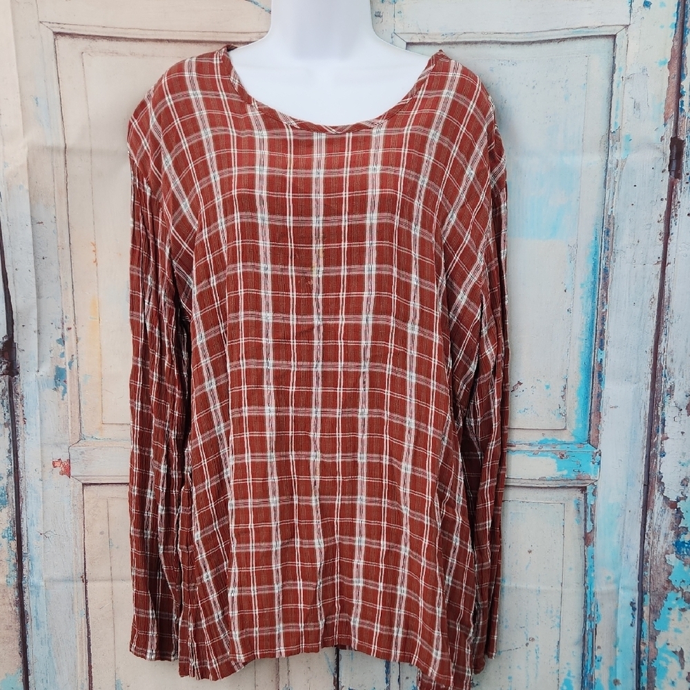 FLAX Engelhart Rayon Blend Plaid Long Sleeve Top
